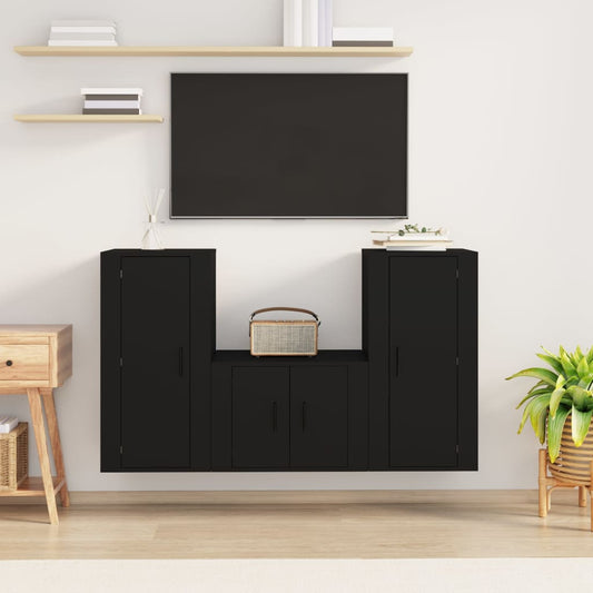 vidaXL 3 Piece TV Cabinet Set Black Engineered Wood