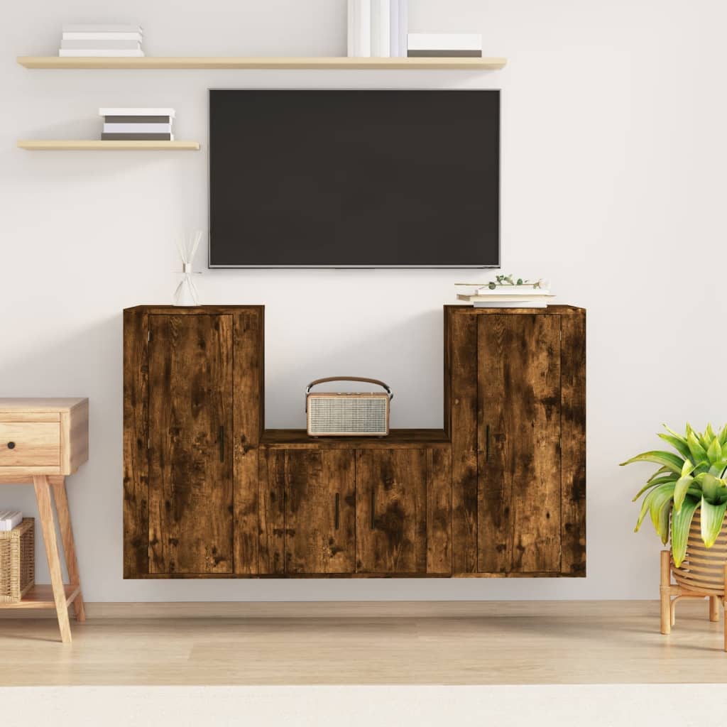 vidaXL 3 Piece TV Cabinet Set Smoked Oak Engineered Wood