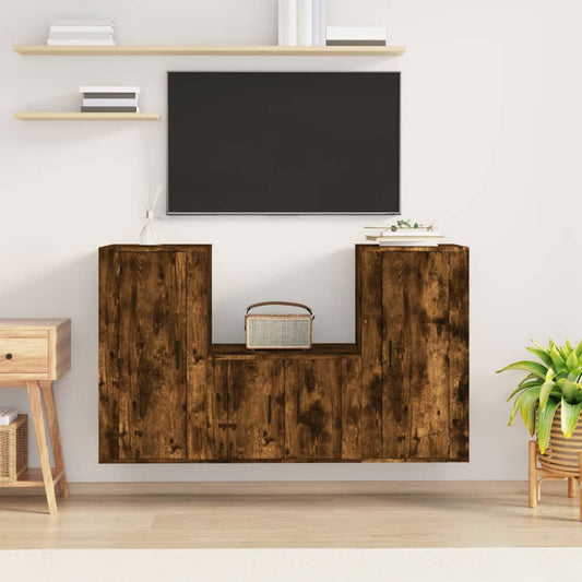 vidaXL 3 Piece TV Cabinet Set Smoked Oak Engineered Wood