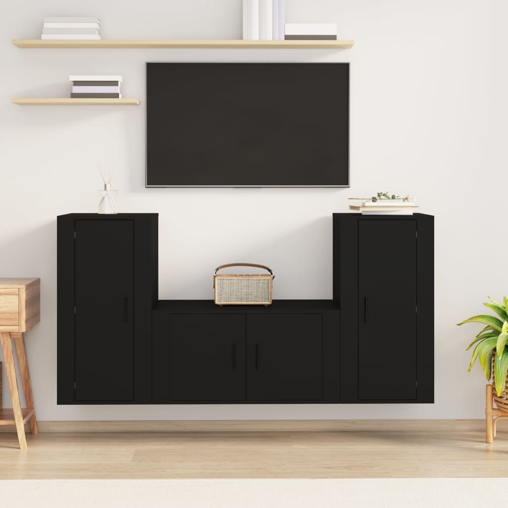 vidaXL 3 Piece TV Cabinet Set Black Engineered Wood