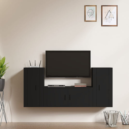 vidaXL 3 Piece TV Cabinet Set Black Engineered Wood