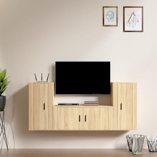 vidaXL 3 Piece TV Cabinet Set Sonoma Oak Engineered Wood