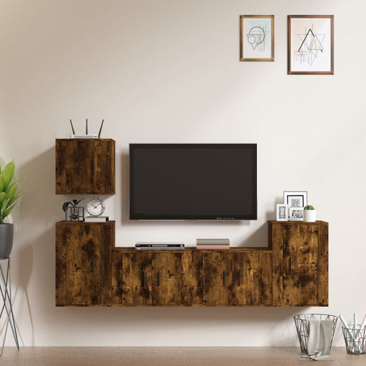 vidaXL 5 Piece TV Cabinet Set Smoked Oak Engineered Wood