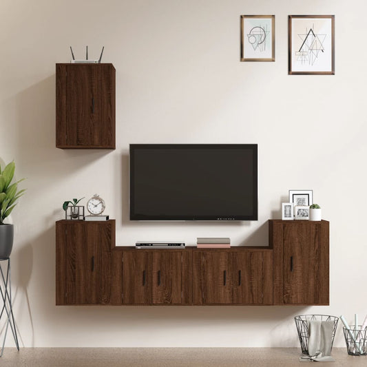 vidaXL 5 Piece TV Cabinet Set Brown Oak Engineered Wood