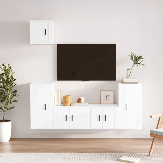 vidaXL 5 Piece TV Cabinet Set High Gloss White Engineered Wood