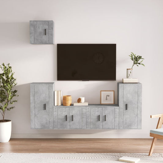 vidaXL 5 Piece TV Cabinet Set Concrete Grey Engineered Wood