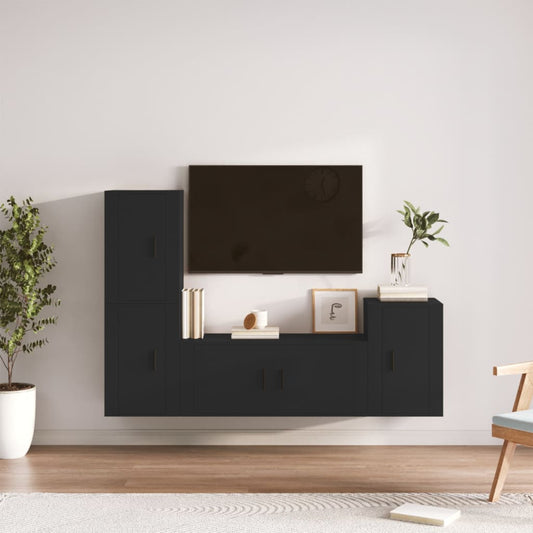 vidaXL 4 Piece TV Cabinet Set Black Engineered Wood