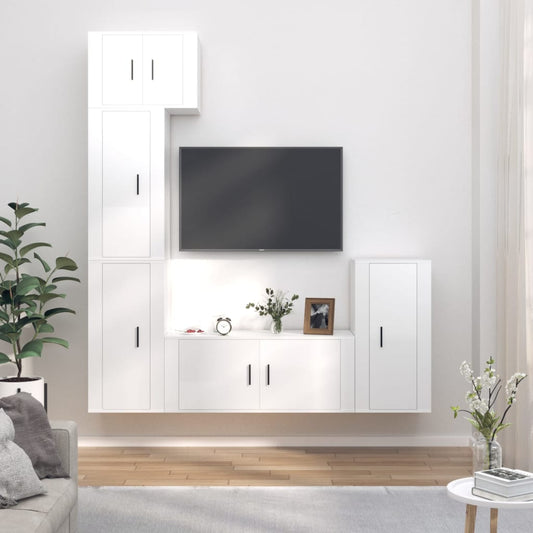 vidaXL 5 Piece TV Cabinet Set High Gloss White Engineered Wood