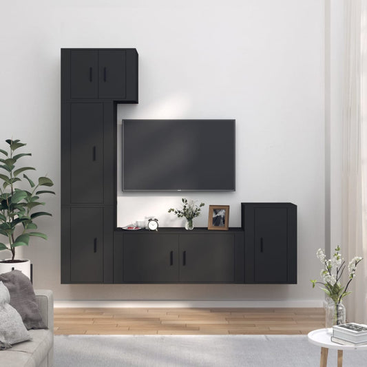 vidaXL 5 Piece TV Cabinet Set Black Engineered Wood