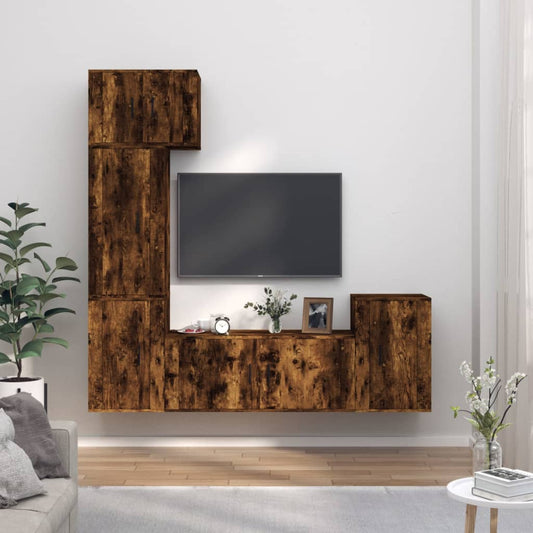 vidaXL 5 Piece TV Cabinet Set Smoked Oak Engineered Wood