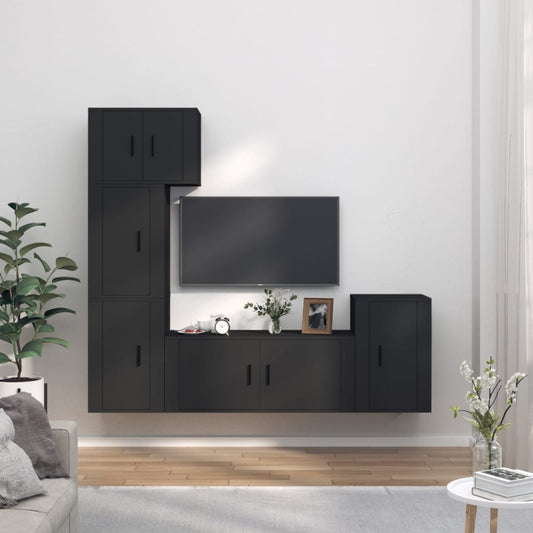 vidaXL 5 Piece TV Cabinet Set Black Engineered Wood