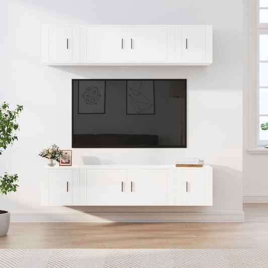 vidaXL 6 Piece TV Cabinet Set High Gloss White Engineered Wood