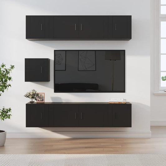 vidaXL 7 Piece TV Cabinet Set Black Engineered Wood