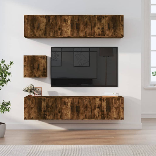 vidaXL 7 Piece TV Cabinet Set Smoked Oak Engineered Wood