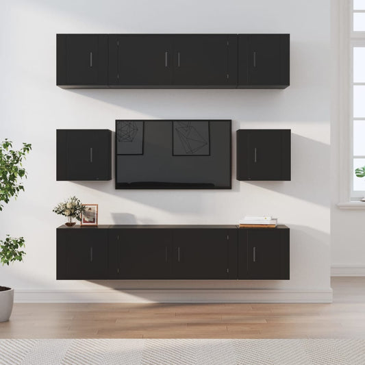 vidaXL 8 Piece TV Cabinet Set Black Engineered Wood