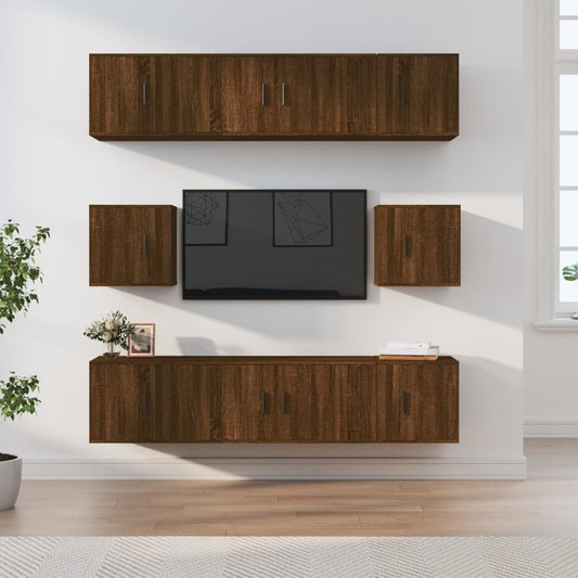 vidaXL 8 Piece TV Cabinet Set Brown Oak Engineered Wood