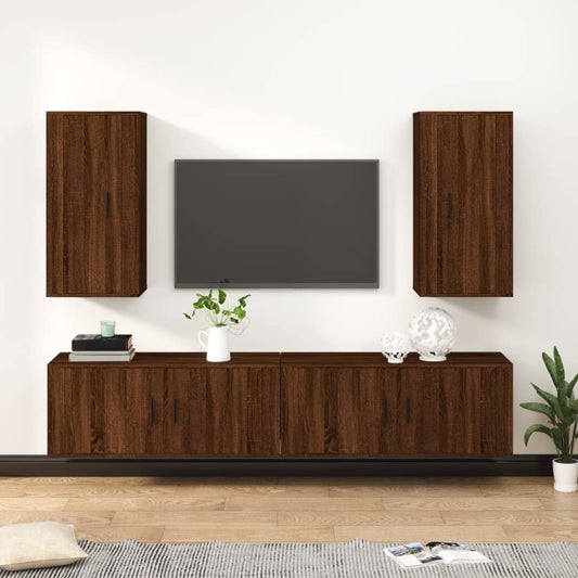 vidaXL 4 Piece TV Cabinet Set Brown Oak Engineered Wood