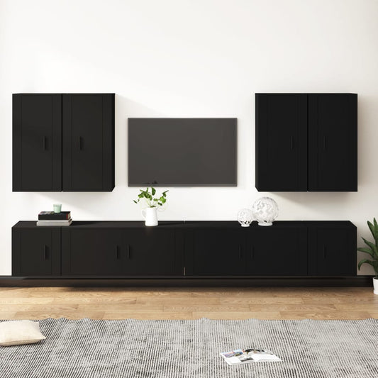 vidaXL 8 Piece TV Cabinet Set Black Engineered Wood