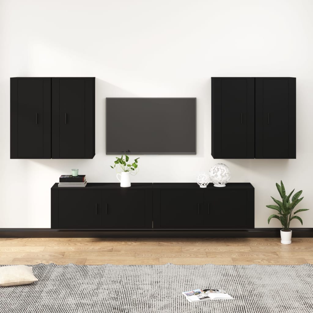 vidaXL 6 Piece TV Cabinet Set Black Engineered Wood