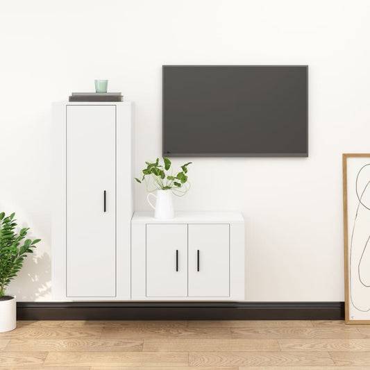 vidaXL 2 Piece TV Cabinet Set White Engineered Wood