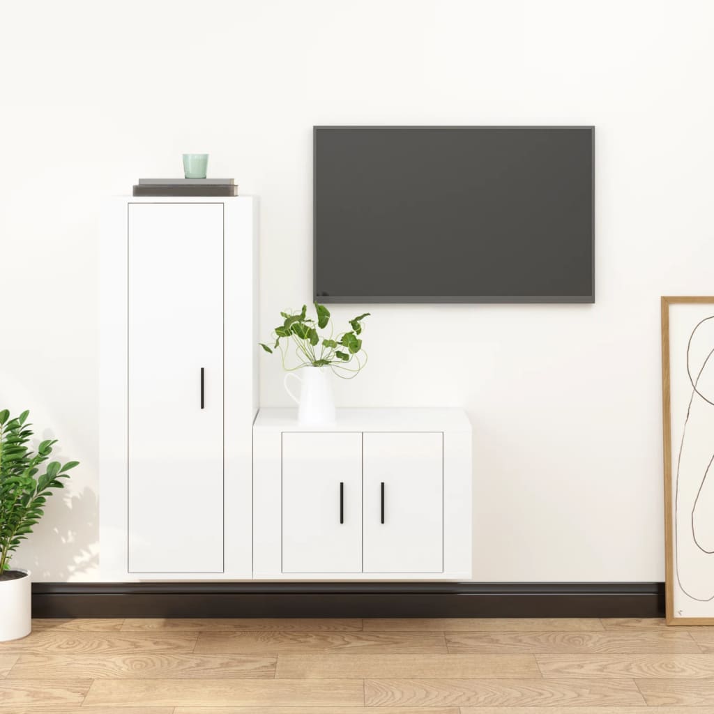vidaXL 2 Piece TV Cabinet Set High Gloss White Engineered Wood
