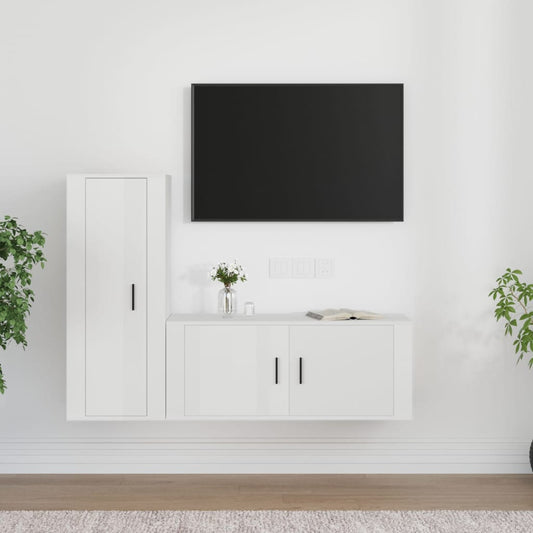 vidaXL 2 Piece TV Cabinet Set High Gloss White Engineered Wood