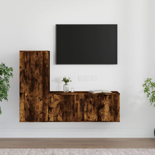 vidaXL 2 Piece TV Cabinet Set Smoked Oak Engineered Wood