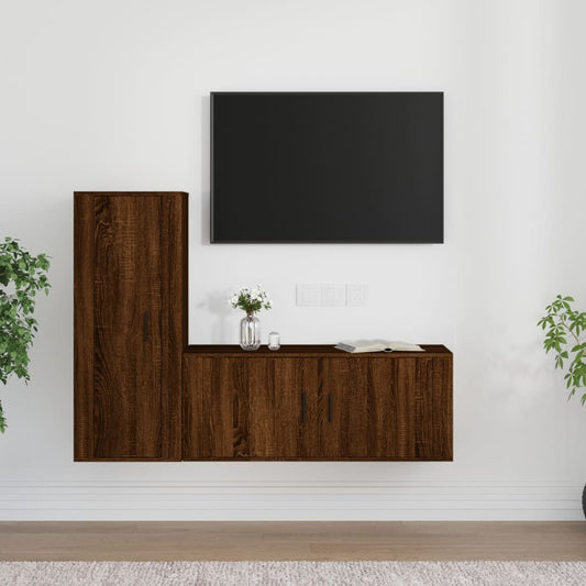 vidaXL 2 Piece TV Cabinet Set Brown Oak Engineered Wood