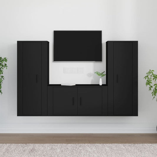 vidaXL 3 Piece TV Cabinet Set Black Engineered Wood