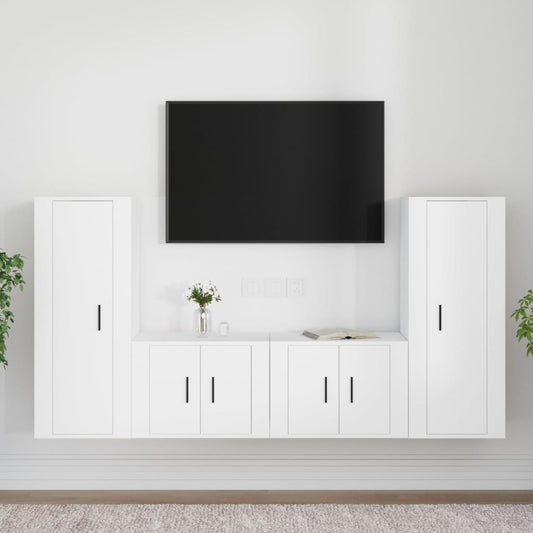 vidaXL 4 Piece TV Cabinet Set White Engineered Wood