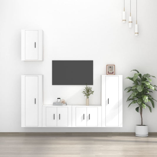 vidaXL 5 Piece TV Cabinet Set White Engineered Wood