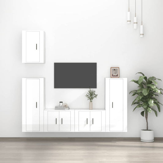 vidaXL 5 Piece TV Cabinet Set High Gloss White Engineered Wood