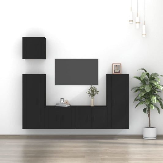 vidaXL 5 Piece TV Cabinet Set Black Engineered Wood