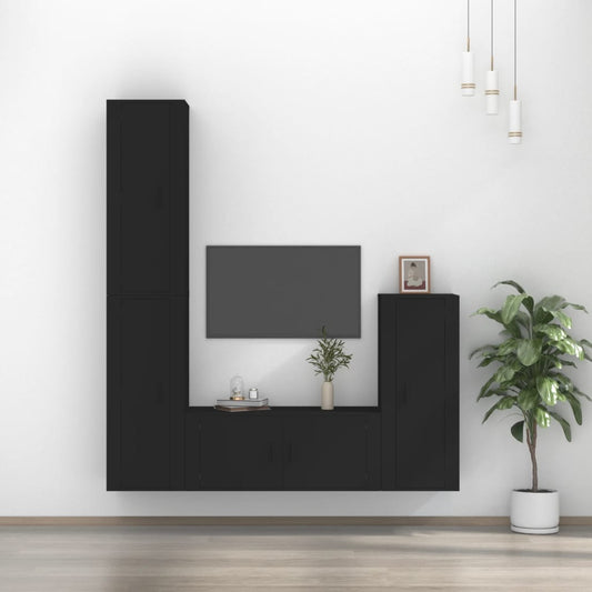 vidaXL 4 Piece TV Cabinet Set Black Engineered Wood