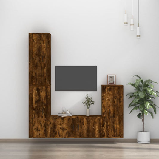 vidaXL 4 Piece TV Cabinet Set Smoked Oak Engineered Wood