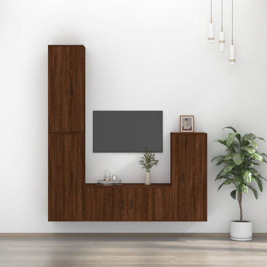vidaXL 4 Piece TV Cabinet Set Brown Oak Engineered Wood