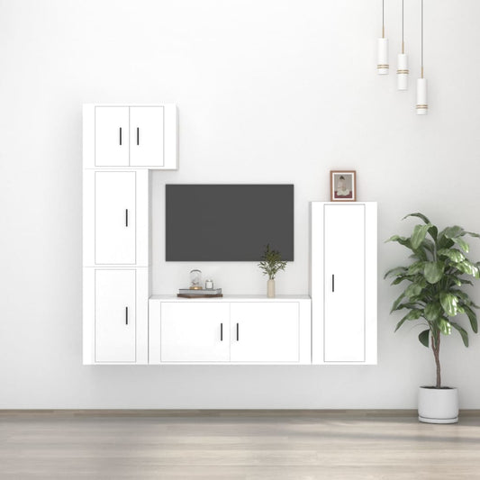 vidaXL 5 Piece TV Cabinet Set High Gloss White Engineered Wood