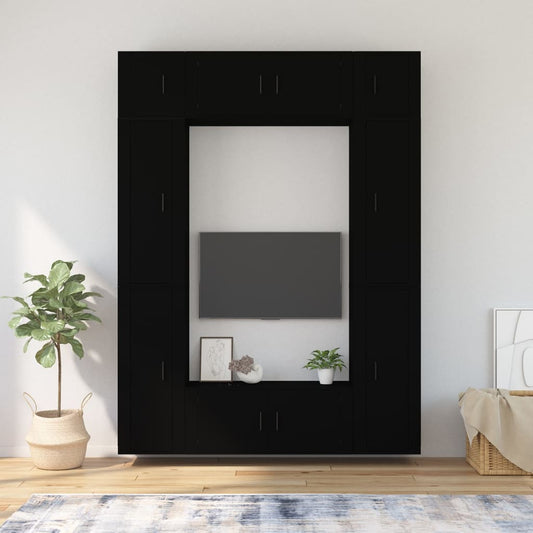 vidaXL 8 Piece TV Cabinet Set Black Engineered Wood
