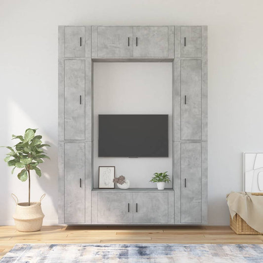 vidaXL 8 Piece TV Cabinet Set Concrete Grey Engineered Wood
