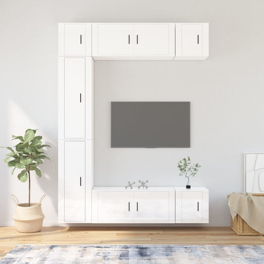 vidaXL 7 Piece TV Cabinet Set High Gloss White Engineered Wood