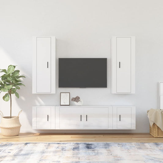 vidaXL 5 Piece TV Cabinet Set High Gloss White Engineered Wood