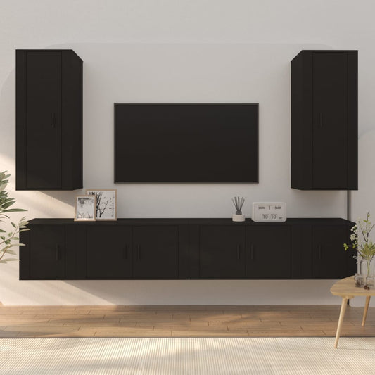 vidaXL 6 Piece TV Cabinet Set Black Engineered Wood