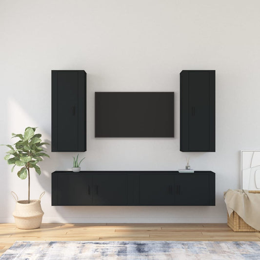 vidaXL 4 Piece TV Cabinet Set Black Engineered Wood