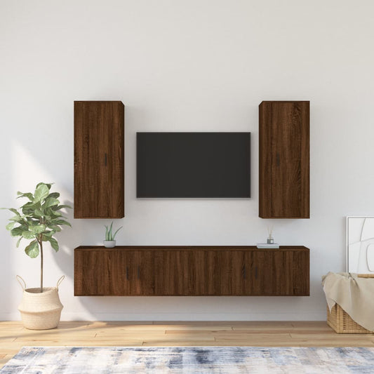 vidaXL 4 Piece TV Cabinet Set Brown Oak Engineered Wood