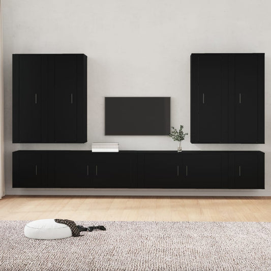 vidaXL 8 Piece TV Cabinet Set Black Engineered Wood