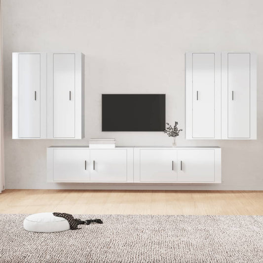 vidaXL 6 Piece TV Cabinet Set High Gloss White Engineered Wood
