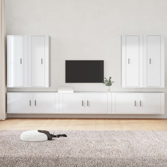 vidaXL 7 Piece TV Cabinet Set High Gloss White Engineered Wood