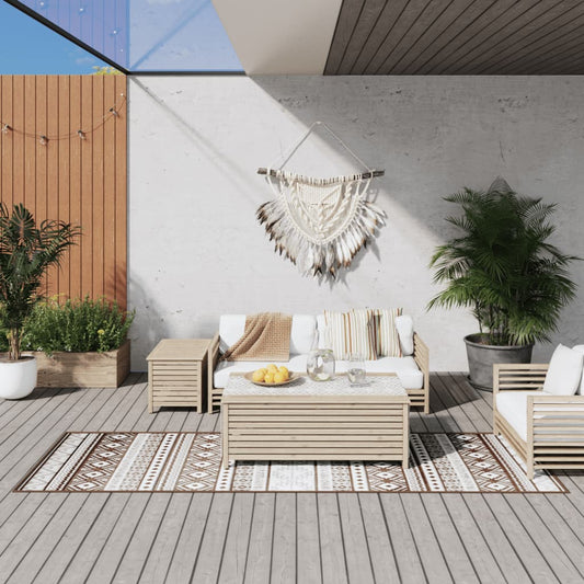 vidaXL Outdoor Rug Brown and White 80x250 cm Reversible Design