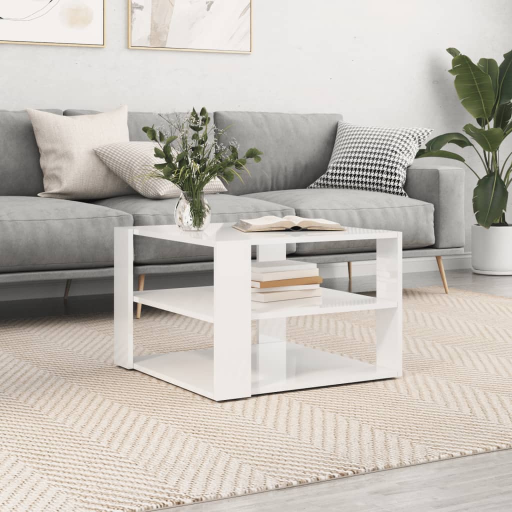 vidaXL Coffee Table High Gloss White 59.5x59.5x40 cm Engineered Wood