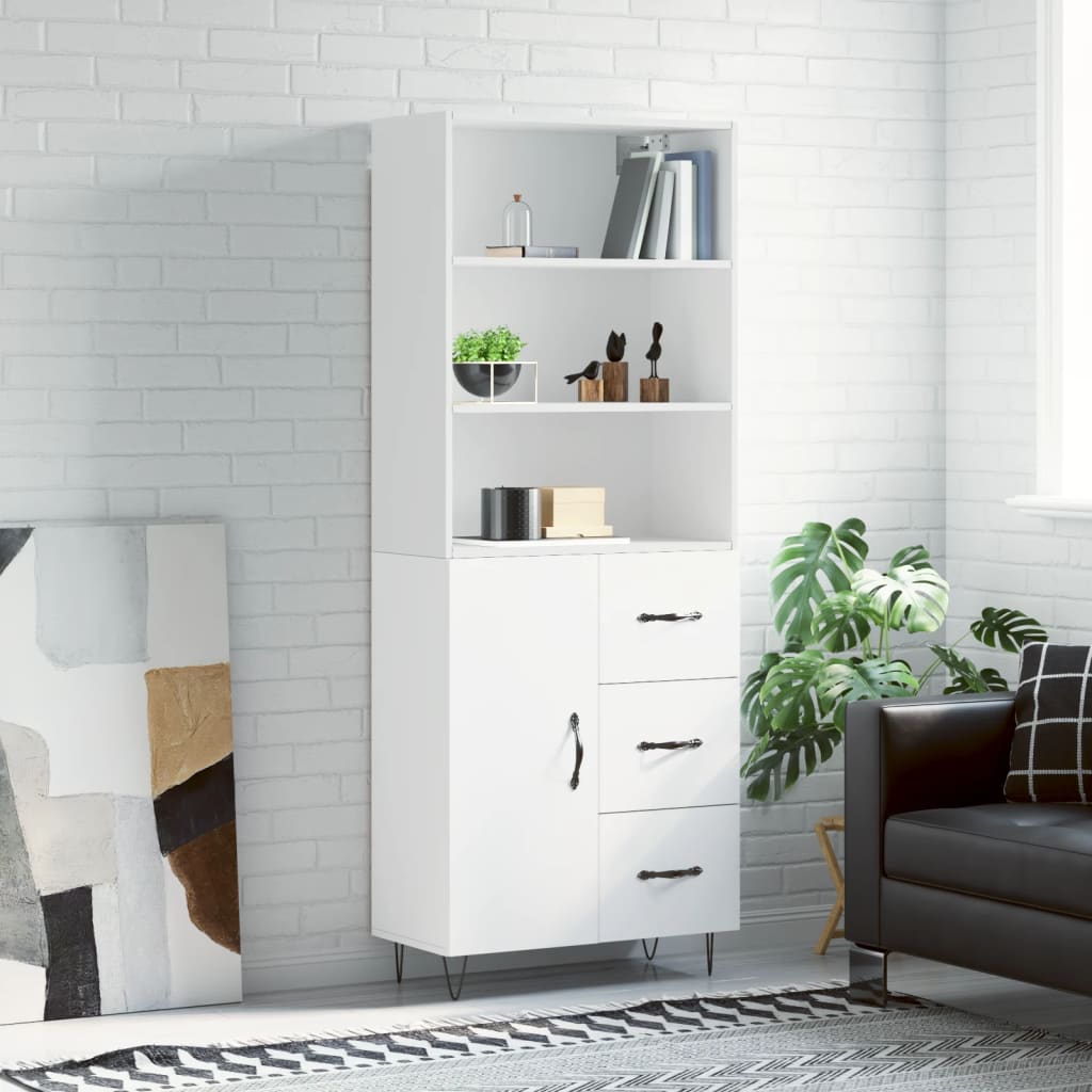 vidaXL Highboard High Gloss White 69.5x34x180 cm Engineered Wood